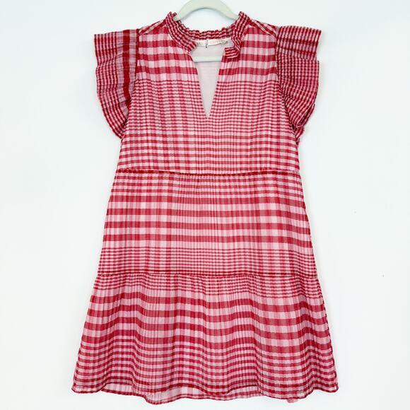 Marie Oliver Bay Mini Dress in Cherry Check Pattern Red & Pink Women's Medium - Picture 2 of 12